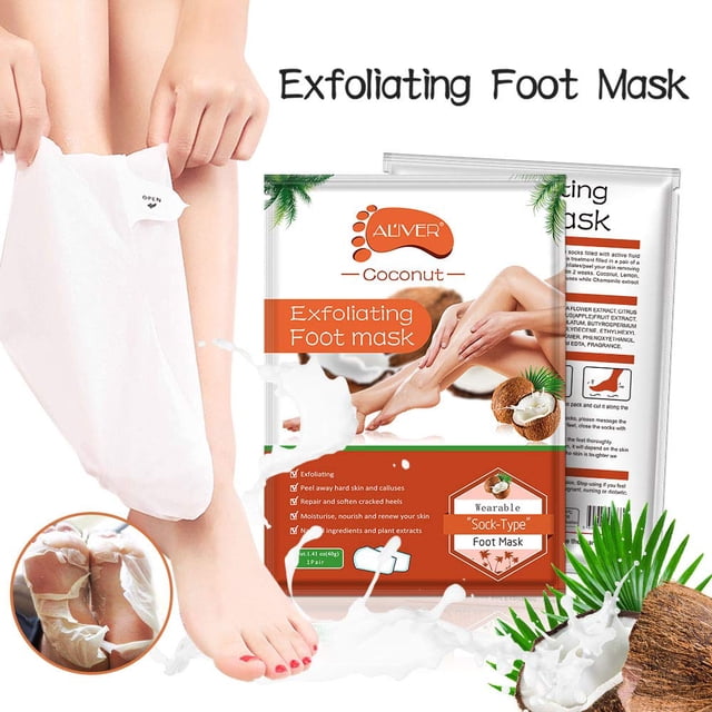 Mascarilla exfoliante para pies, paquete de 3, mascarillas exfoliantes de coco para pies, exfoliante natural para piel muerta seca, callos, reparación de talones ásperos para hombres y mujeres Vhermosa HMHZ037