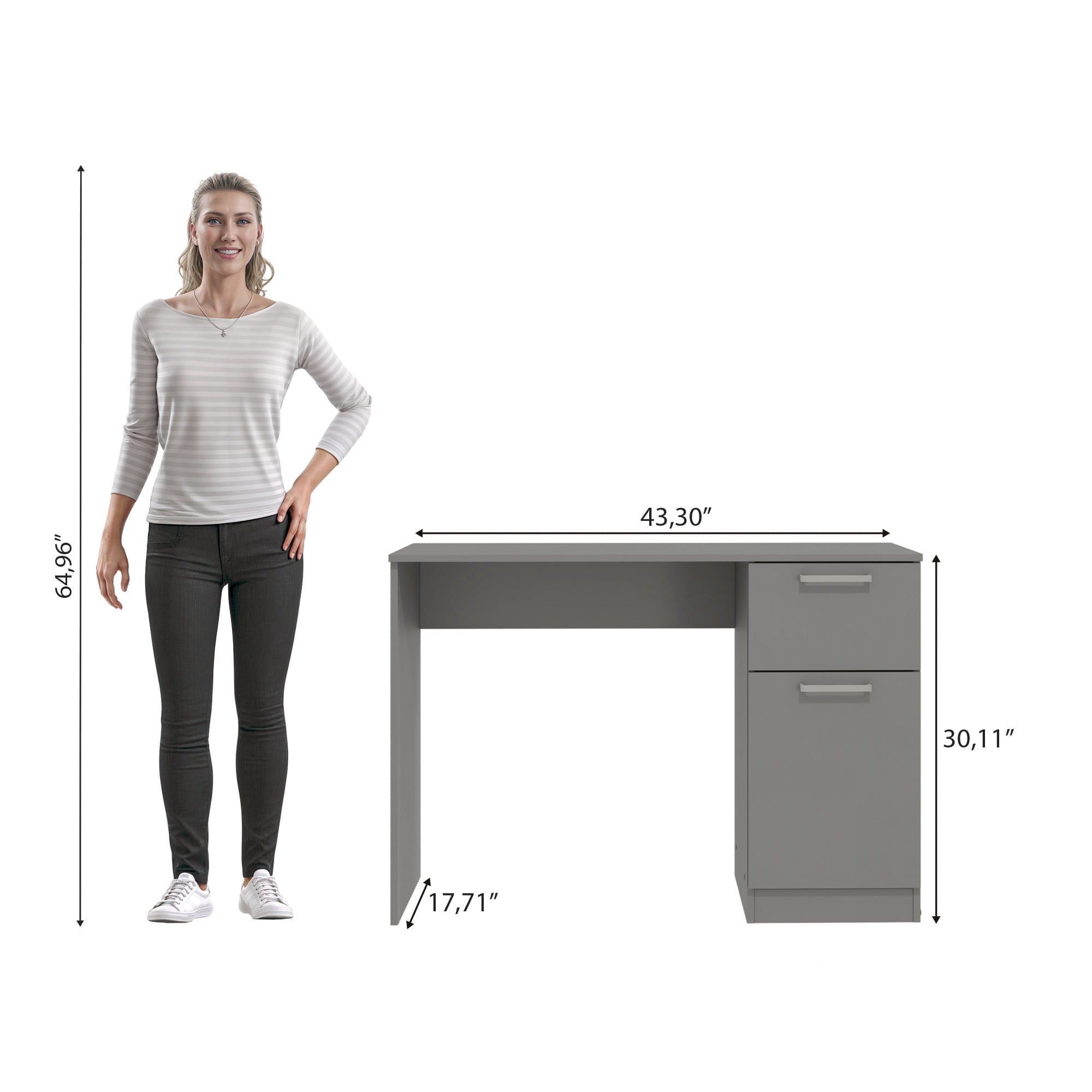 Kappesberg Gray 1-Drawer and 1-Door Compact Home Office Computer Desk with Storage Cabinet - for Adults and Teens