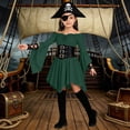 thumbnail image 5 of SIYUDAN Girls Pirate Halloween Dress, Off Shoulder Corset Pirate Renaissance with Bell Sleeves Smocked Waist Handkerchief Hem for Themed Events, Size 5-6 Years, 5 of 6