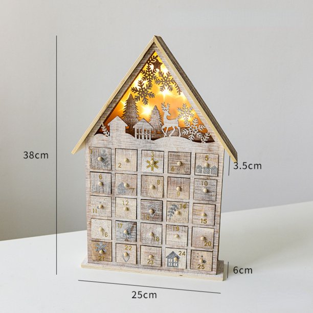 Christmas Tree House Wooden Advent Basel Calendar House Countdown Xmas Party Holiday Decor 25 Storage Drawers with LED Light