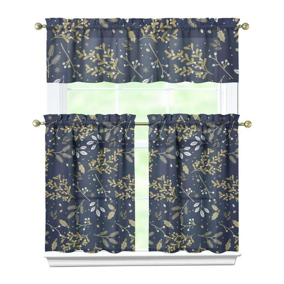 Rustic Boho Kitchen Curtains 36 Inch - 3 Panel Vintage Floral Set with Blooming Wildflowers, Farmhouse Rod Pocket Window Treatment for Spring Summer Season
