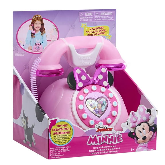 Disney Junior Minnie Mouse Ring Me Rotary Phone with Lights and Sounds, Interactive, Iridescent Pink, Baby and Toddler Toys