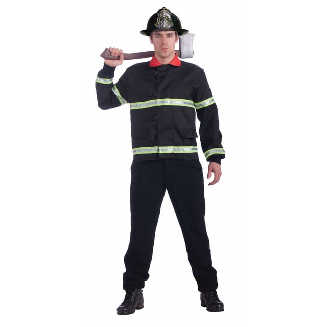 Men's Black Fireman Costume Coat Adult Fire Fighter Rescue Hero Halloween Std