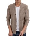 thumbnail image 3 of Men's Sweater Coat Long Sleeve Button Down Solid Knit Cardigan Outerwear with Pockets Coffee L, 3 of 3