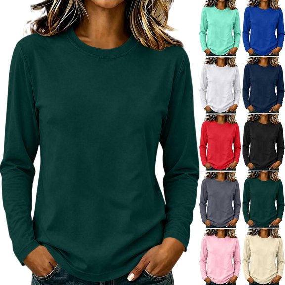 Tqcoqu Women's Cotton Crew Neck Long Sleeve T-Shirt, Casual Basic Loose Fit Long Sleeve Top