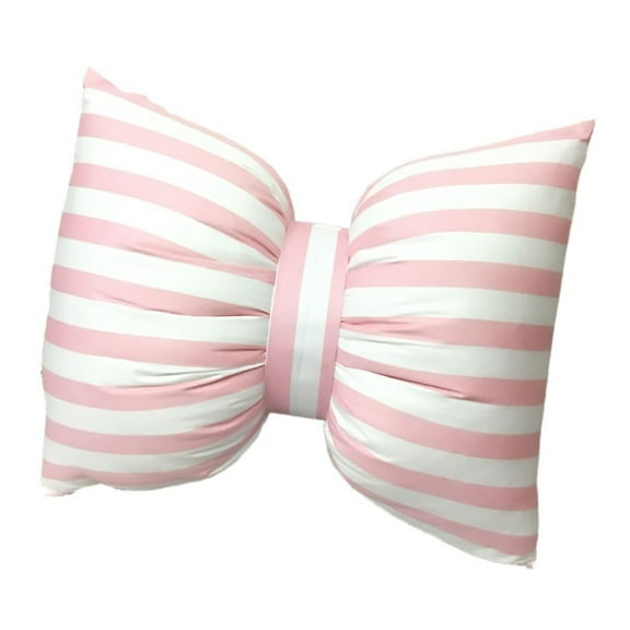 Rose Colored & White Striped Bowknot Pillow Soft Cushion For Couch Decor Comfy For Bed & Sofa