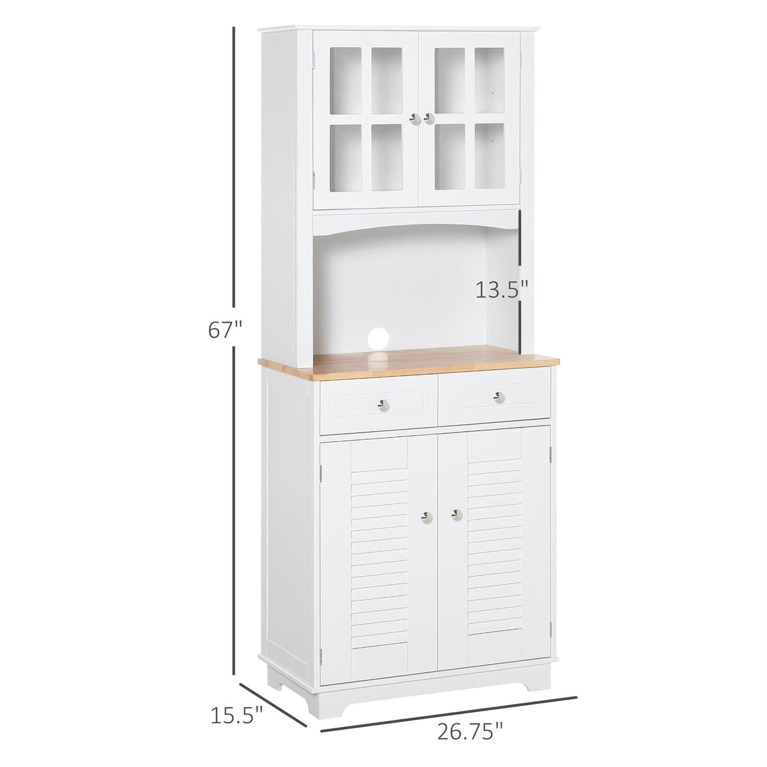 Demi Bonn 67" Modern Buffet with Hutch, Kitchen Pantry Cabinet with Glass Doors & Drawers, Microwave Cabinet, White