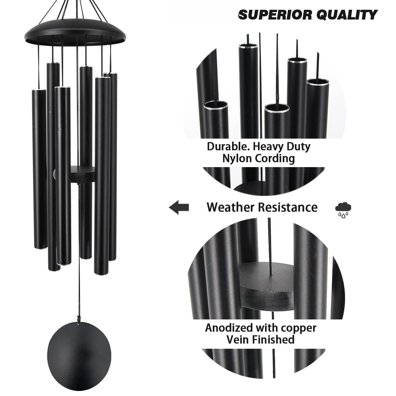 Outdoor Memorial Wind Chimes  36 In With 6 Heavy Tubes Deep Tone For Garden Hanging Decor Sympathy Gifts. Black