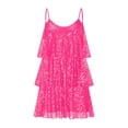 thumbnail image 3 of BLTIBY 2025 Women Sequin Dress Solid Color Sparkly Glitter Spaghetti Strap Sleeveless Short Fashion Party Night Out Club Cake Dress Hot Pink S, 3 of 5