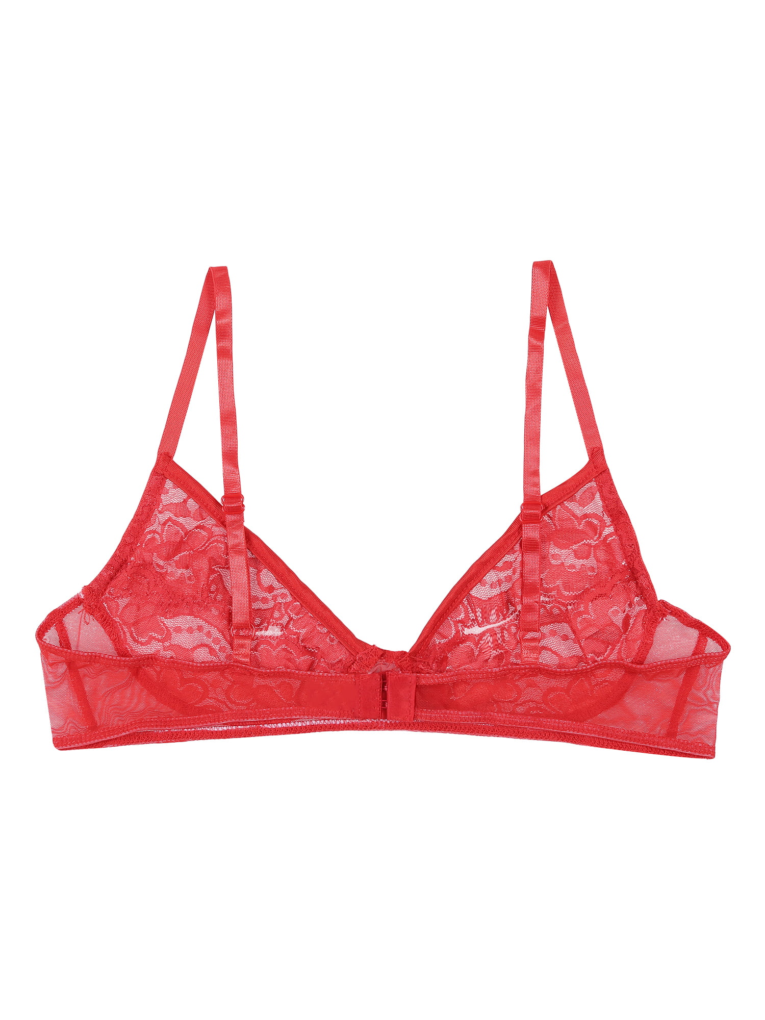 DPOIS Womens Sheer Floral Lace Hollow Out Nipple Bra Top Red 3XL