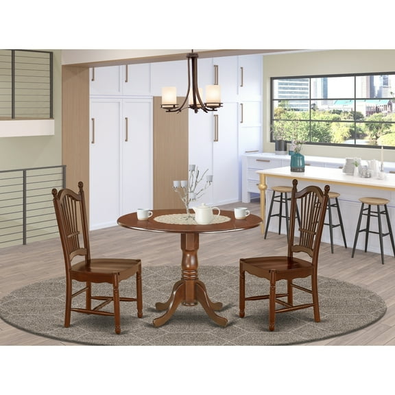 Family Dining Table Set - 42 Inch Round Table with 2 Chairs, Drop Leaf Design, Wood Seats, Cozy Gathering Table