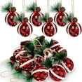 thumbnail image 2 of 12pcs,3.14" Buffalo Plaid Ball Ornaments, Farmhouse Buffalo Plaid Fabric Ball with Pinecones & Greenery, Black & Red Burlap Foam Ball Hanging Decorations for Xmas Tree New Year Party, 2 of 8