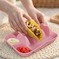 thumbnail image 5 of Taco Shaped Silicone Divided Meal Plate, Sectional Dinner Tray for Snacks and Food Serving, Cute Reusable Tableware for Family Meals, Everyday Use, Pink, 5 of 6