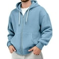 thumbnail image 2 of Qwertyu Hoodies for Men Waffle Knit Full Zip Up Hooded Sweatshirts Loose Casual Textured Pullover Sweatshirts with Pocket Sky Blue M, 2 of 4