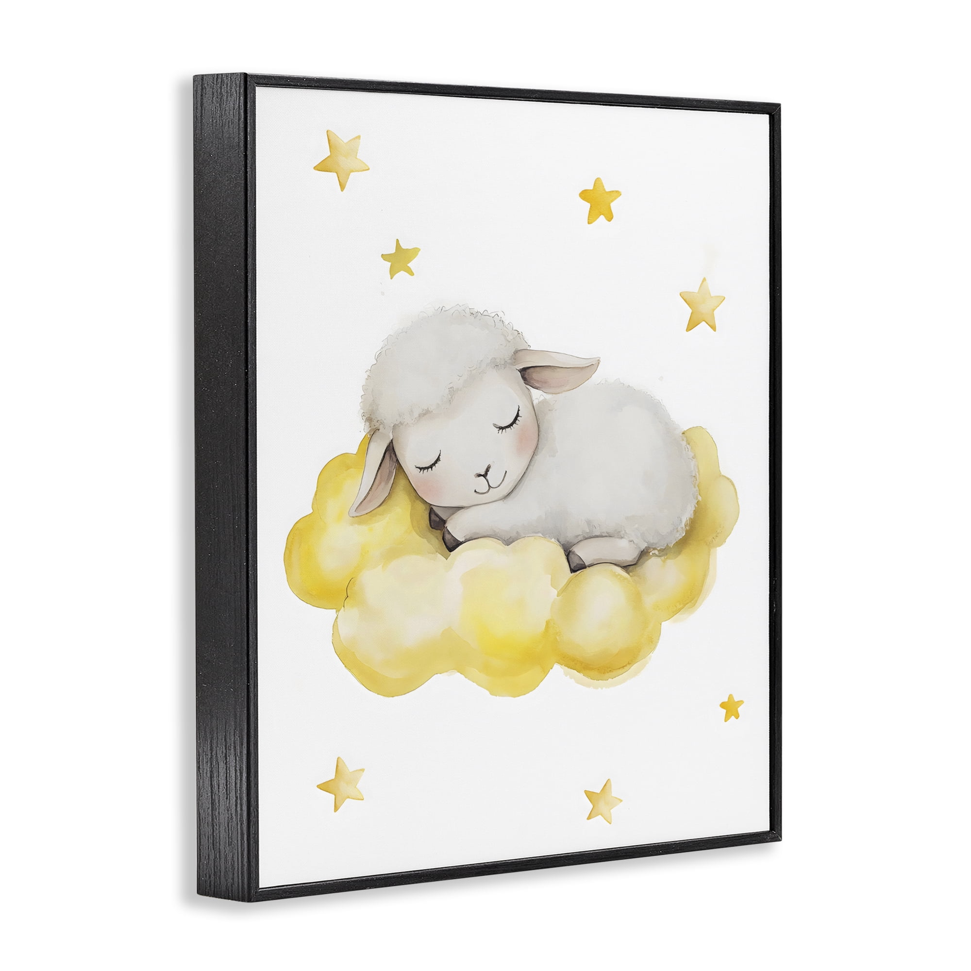 Stupell Industries Sleeping Sheep on Yellow Cloud Black Framed Giclee Art, design by LSR Design Studio