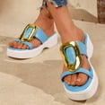 thumbnail image 3 of Platform Sandals for Women Fashion Metal Buckle Slides Open Toe Summer Slip on Low Wedge Casual Beach Shoes Blue Size 6.5, 3 of 8