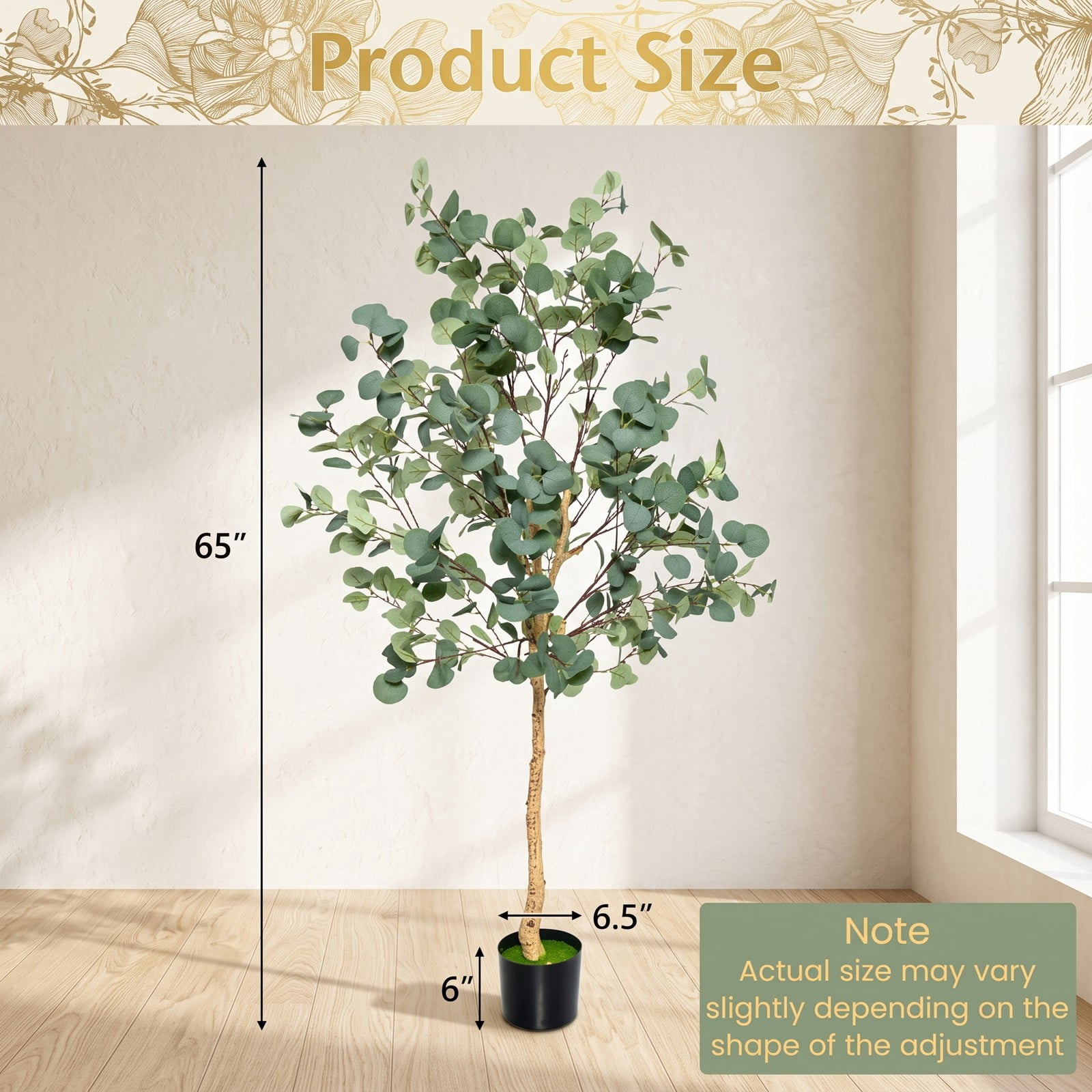 ALPULON 5.5 FT Artificial Eucalyptus Tree Set of 2, Faux Silver Dollar Tree with 517 Leaves and Cement Pot, Tall Fake Plant for Indoor Home Office Living Room, Green