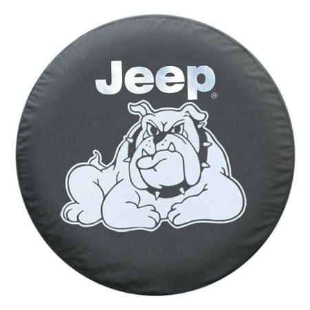 SpareCover - Brawny Series - Jeep Logo with Bull Dog on 28" tall Denim Textured Vinyl - Heavy Duty - Tire Cover - made in USA only