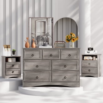 LainTene Farmhouse 3-Piece Dresser Set - 1x 6-Drawer Storage Dresser & 2 x Nightstands with USB Ports, Solid Wood Vintage Bedroom Furniture, Brown - Walmart.com LainTene Farmhouse 3-Piece Dresser Set - 1x 6-Drawer Storage Dresser & 2 x Nightstands with USB Ports, Solid Wood Vintage Bedroom Furniture, Brown - Walmart.com