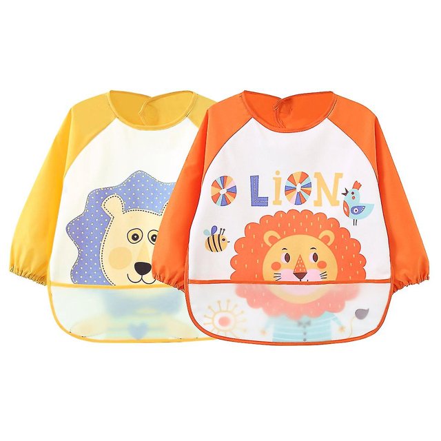 Baberos de manga larga impermeables para bebé, 2 piezas lavables con baberos de manga