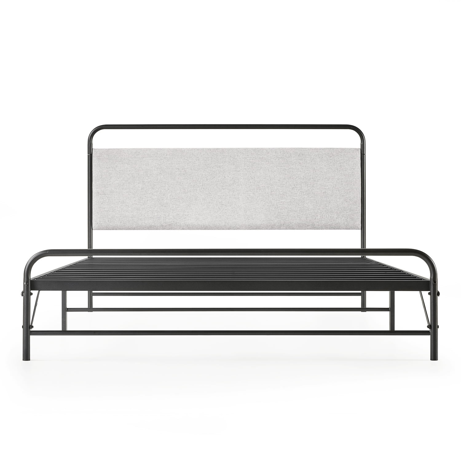 Mellow Nomadi Bifold Metal Platform Bed with Fabric Headboard, Cloud Grey, Twin