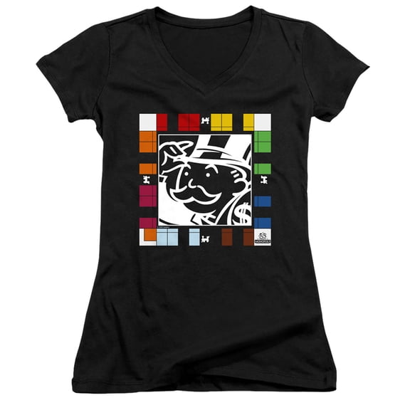 Monopoly Game Board Junior Women's V-Neck T-Shirt Black