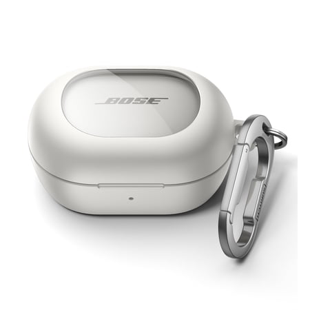 SURITCH Protection Case for Bose New QuietComfort Earbuds (2024) Rugged Shockproof Protective Cover with Magnetic Lok & Carabiner & Cleaning Kit White