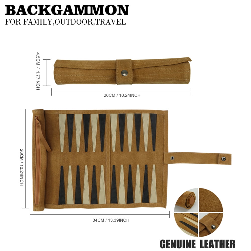 DGZEOLOO Roll-Up Backgammon Gaming Set - Genuine Leather, Portable  Board Game for Travel, Family Gathering, Lift Entertainment, Outdoor Leisure, 1 Pack, 10.24 x 13.39 x 0.5 Inches