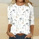 thumbnail image 1 of ICHUANYI ClearanceWomen's Fashion Three Quarter Sleeve Retro Round Neck Easter Printed Loose Tops Blouse(White, L) ICHUANYI WER20232080504751, 1 of 4