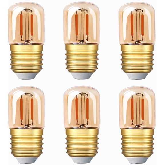 T28 E26 1W LED Night Lights Small Low Watt Vintage 10W Equivalent Light Bulb Ultra White Warm 2200K Decorative Lights Mini Edison LED Lamp Amber, 6-Pack