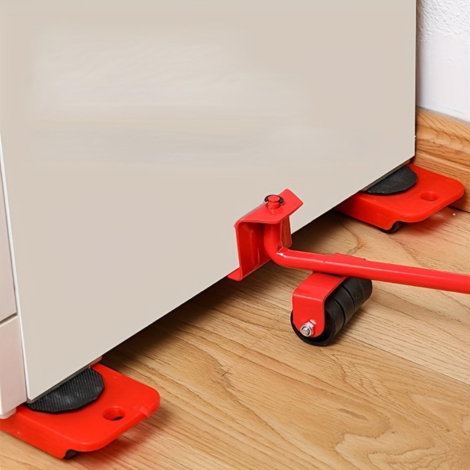 Furniture Moving Tool, Heavy Object Mover with 4 Casters and 1 Pry Bar, Red, for Moving Sofas Beds Refrigerators - Heavy Duty Furniture Lifter with Universal Wheels, for Home Office Warehouse - 1 Set