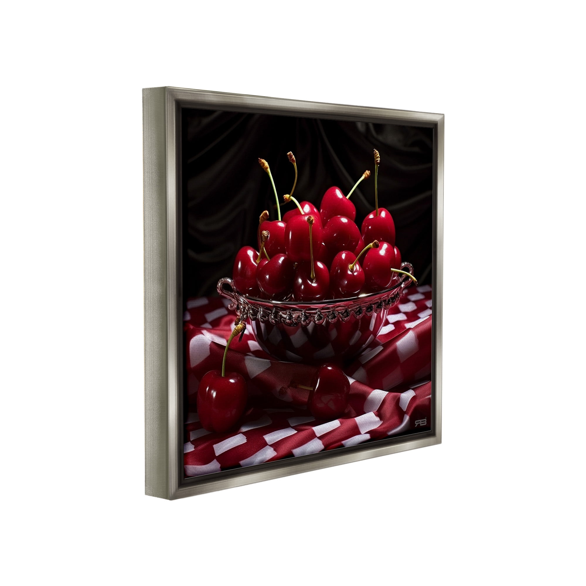 Stupell Industries Plump Cherries Still Life Food & Beverage Painting Gray Floater Framed Canvas Art Print Wall Art, 18 x 18