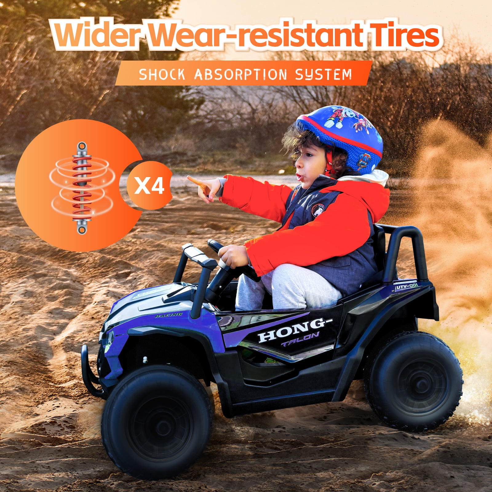 HEIMILI 12V Kids Ride On UTV,Ride on Car Toy w/Remote Control,Electric Off-Road UTV Truck,Remote w/ LED Lights MP&Music Bluetooth USB for Kids,Boys and Girls Aged 3-6 Years (Blue)