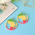 thumbnail image 2 of Natural Round Wooden Earrings Hollow Africa Fashion Colorful Dangle Drop, 2 of 8