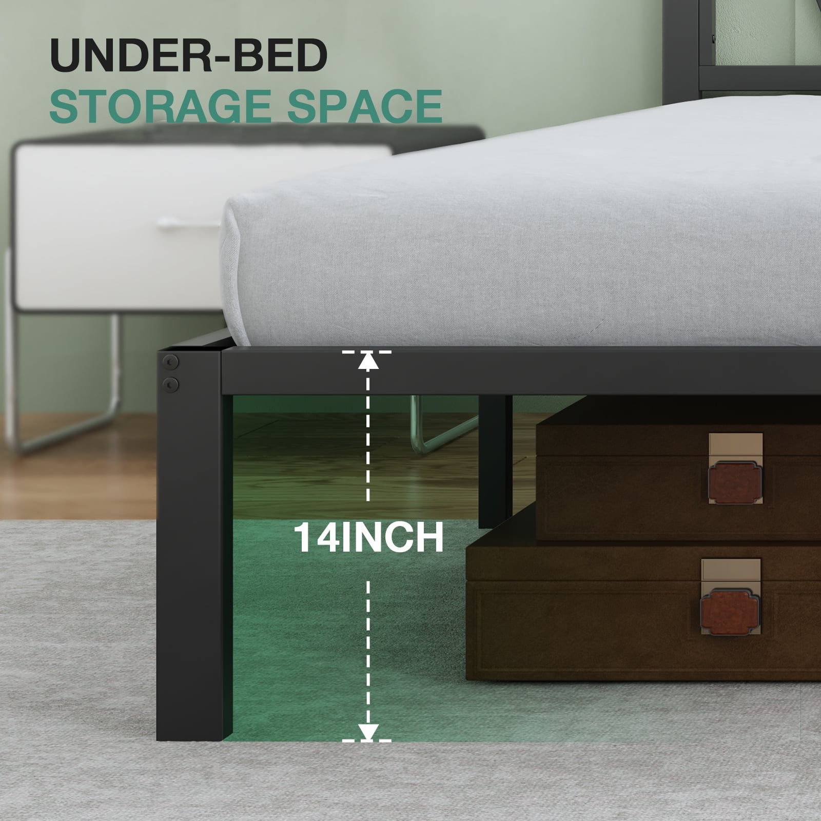 Novilla 14 Inch Twin Bed Frame With Headboard, Metal Platform Bed Frame, Twin Size Bed Frame No Box Spring Needed, Easy Assembly, Strong Wood Slats Support, Black