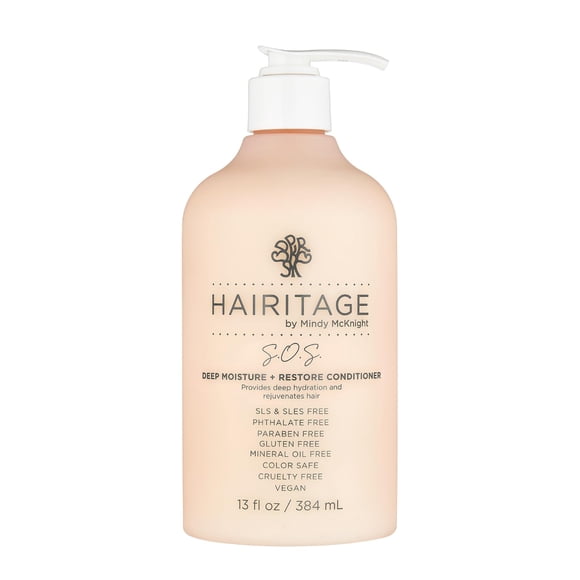Hairitage Deep Moisture & Restore Acondicionador profundo con aceite de cártamo para cabello seco y grueso - Hidratante - para tipos de cabello rizado + ondulado - Vegano para mujeres + hombres 13 fl.