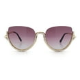 thumbnail image 3 of Womens Upside Down Half Rim Bling Pearl Metal Frame Cat Eye Sunglasses Gold - Purple, 3 of 8