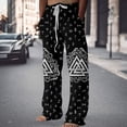 thumbnail image 2 of Men's Vintage Casual Viking Color Block Print Slub Linen Straight Leg Casual Pants Black L, 2 of 4