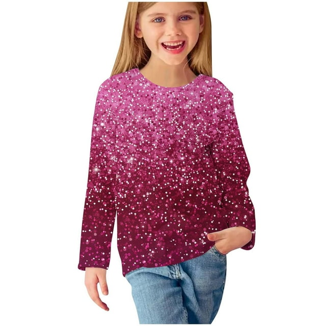 WRKEKC Chemises à Manches Longues pour Filles, T-Shirts à Manches Longues pour Filles, Chemises Imprimées à Manches Longues pour Filles, Blouses Décontractées Élégantes à Col Rond