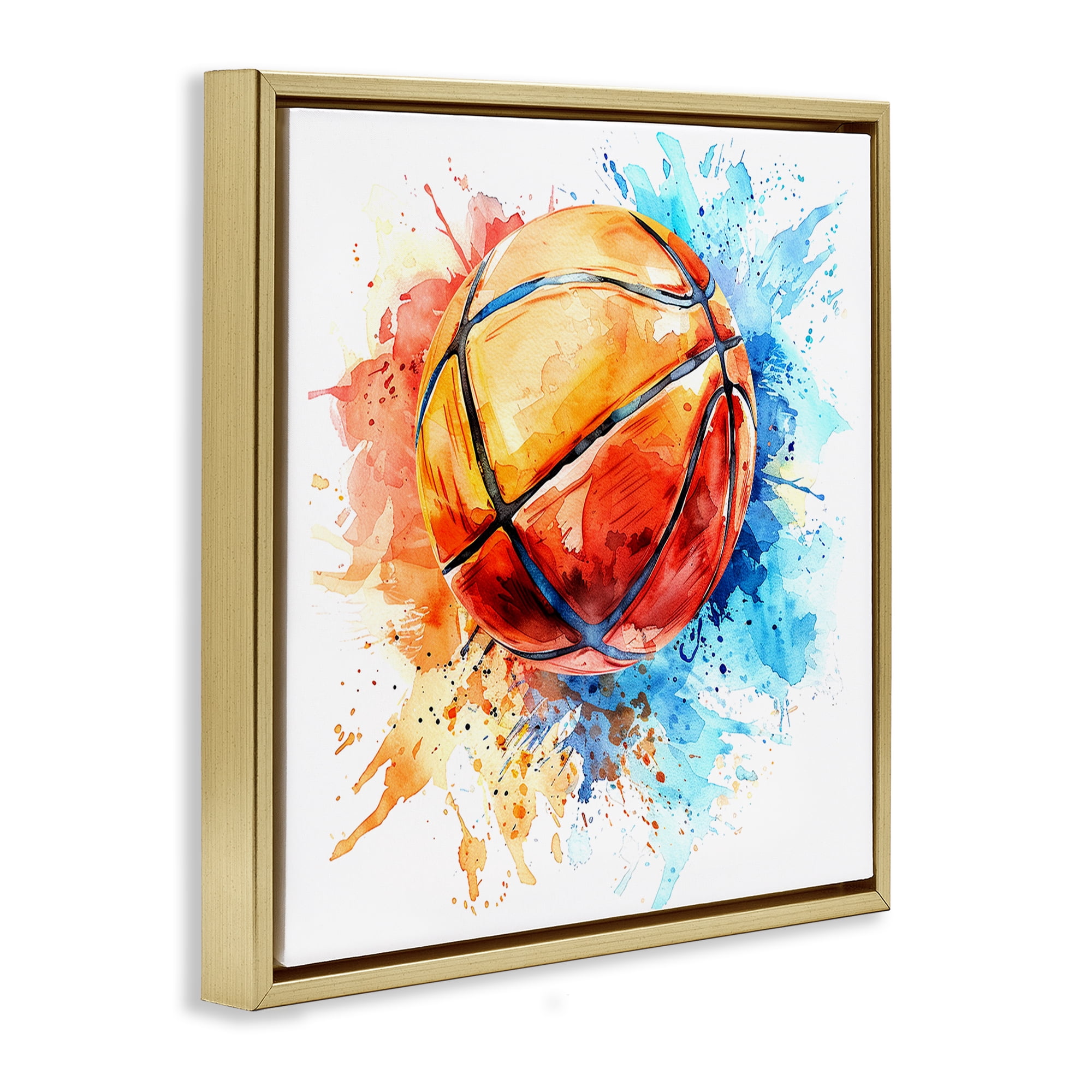 Stupell Industries Basketball Chromatic Splash Sports Painting Gold Floater Framed Canvas Art Print Wall Art, 25 x 25
