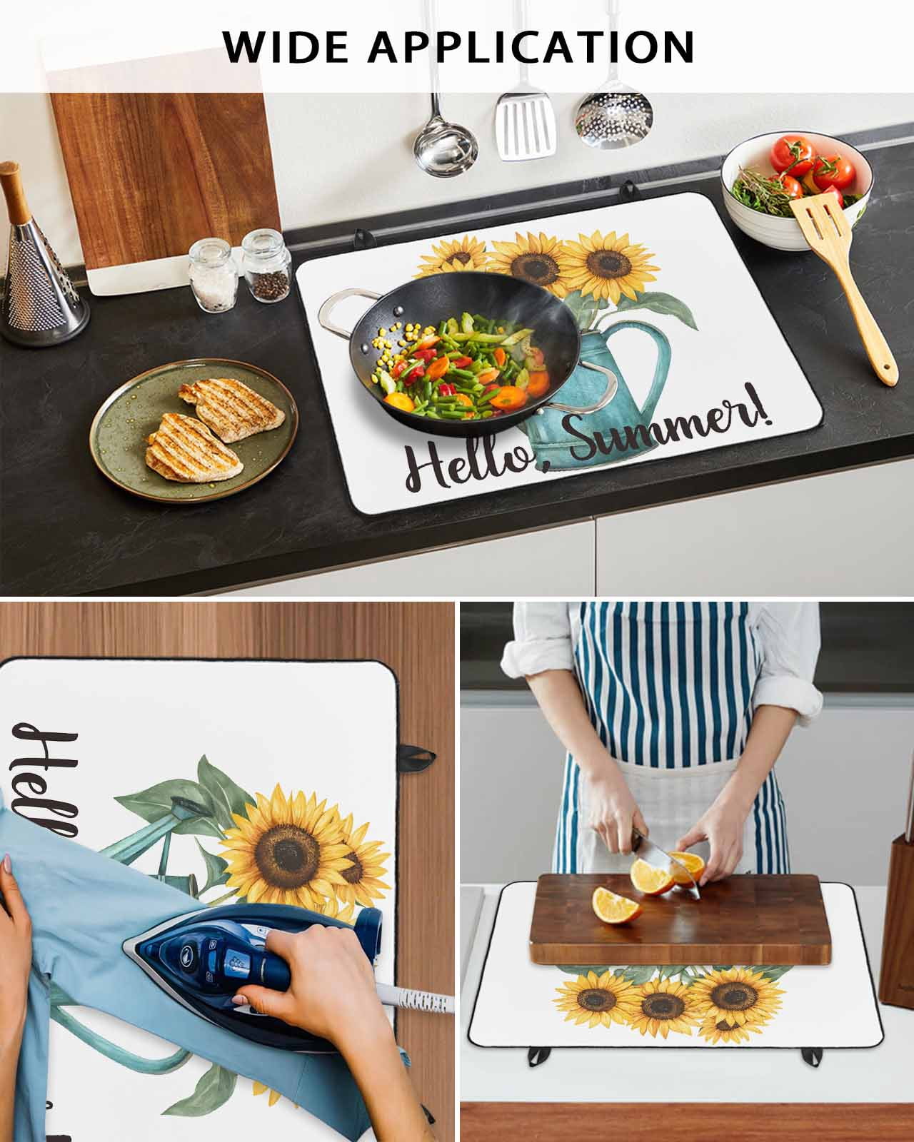 nqOlkjepod Large Induction Cooktop Protector Mat 24"x21", Sunflower Stove Top Covers for Electric Stove, Hello Summer Vintage Floral Plant Painting Stove Burner Cover Mats, Glass Top Stove Cover