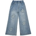 thumbnail image 6 of Girl's Floral Embroidered Patch Design Straight Leg Loose Wide Leg Pants For Girls Casual Trousers, 6 of 7