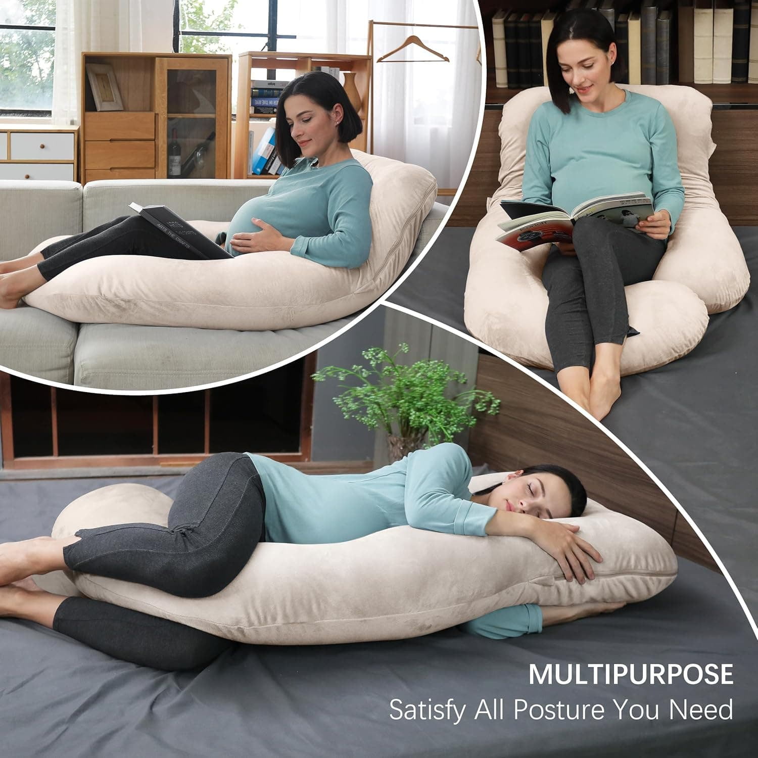 Pregnancy Pillows for Sleeping - U Shaped Full Body Maternity Pillow with Removable Cover - Support for Back, Legs, Belly, HIPS - 57 Inch Pregnancy Pillow for Women - Ivory