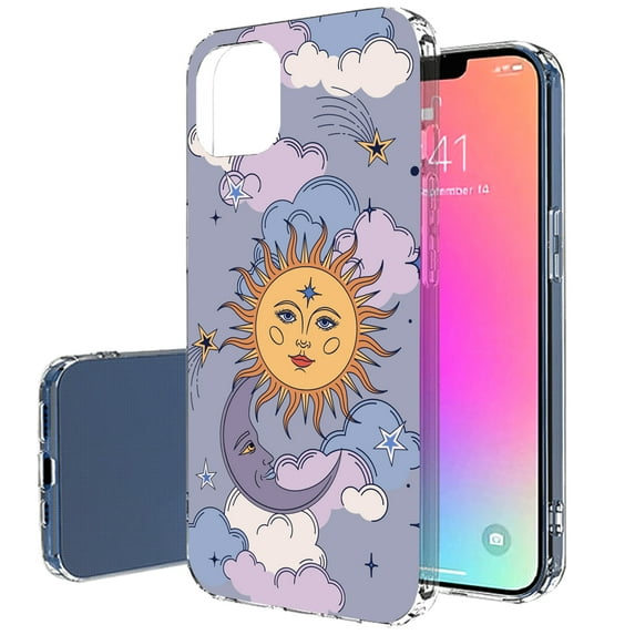 TalkingCase Slim Case for Apple iPhone 14 Pro, Slim Thin Gel Tpu Cover, Sun Moon Cartoons Print, Light Weight, Flexible, Soft, Anti-Scratch, Printed in USA