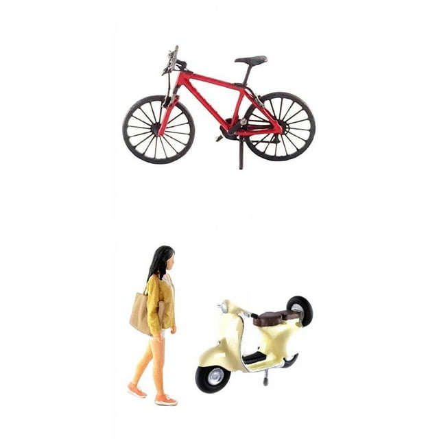 Figuras de dioramas Sunnimix Paquete de 3 Figuras 1/64 chica que conduce motocicleta montar en bicicleta