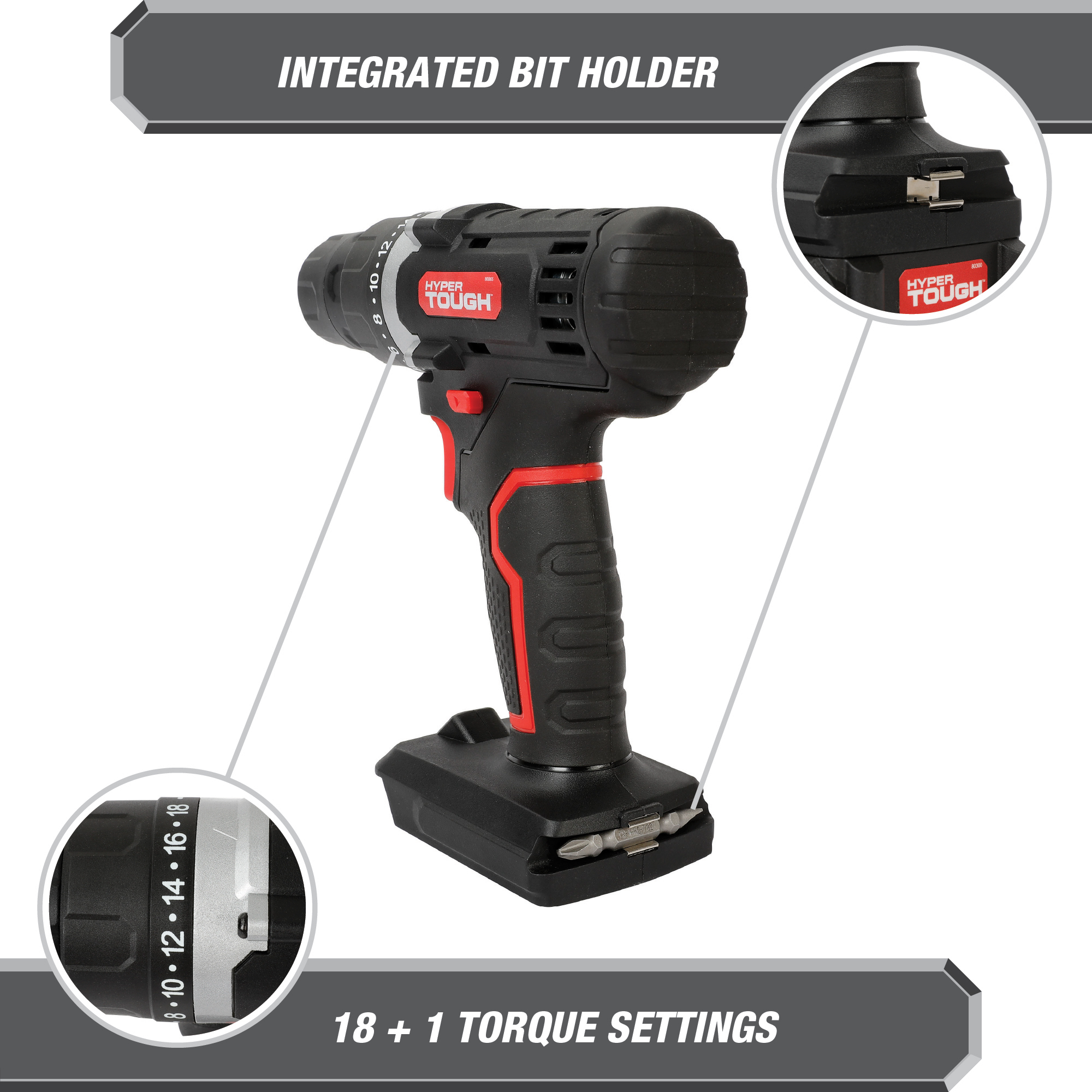 Kit de Taladro Inalámbrico de 20 Voltios Máx. Hyper Tough con Batería de Ión-Litio de 1.5Ah y Cargador, 70 Piezas 6