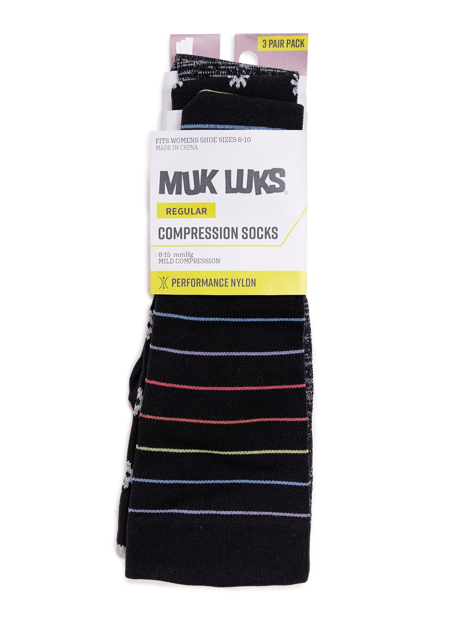 Muk Luks Women's Regular Width Nylon Knee-High Compression Socks, 3 Pair Pack