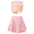 thumbnail image 6 of iiniim Teen Girls Cheer Leader Uniform Sleeveless Letter Print Crop Tops with Skirt Dancewear Light Pink 6, 6 of 7