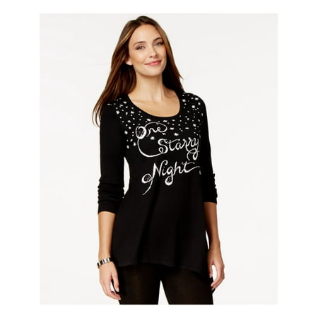 STYLE & COMPANY Womens Black Long Sleeve Trapeze Sweater Petites Size: L