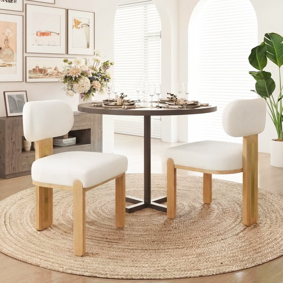 Christopher Knight Home Modern Round Upholstered Dining Chair with Rubberwood Legs, Beige Natural, Set of 2